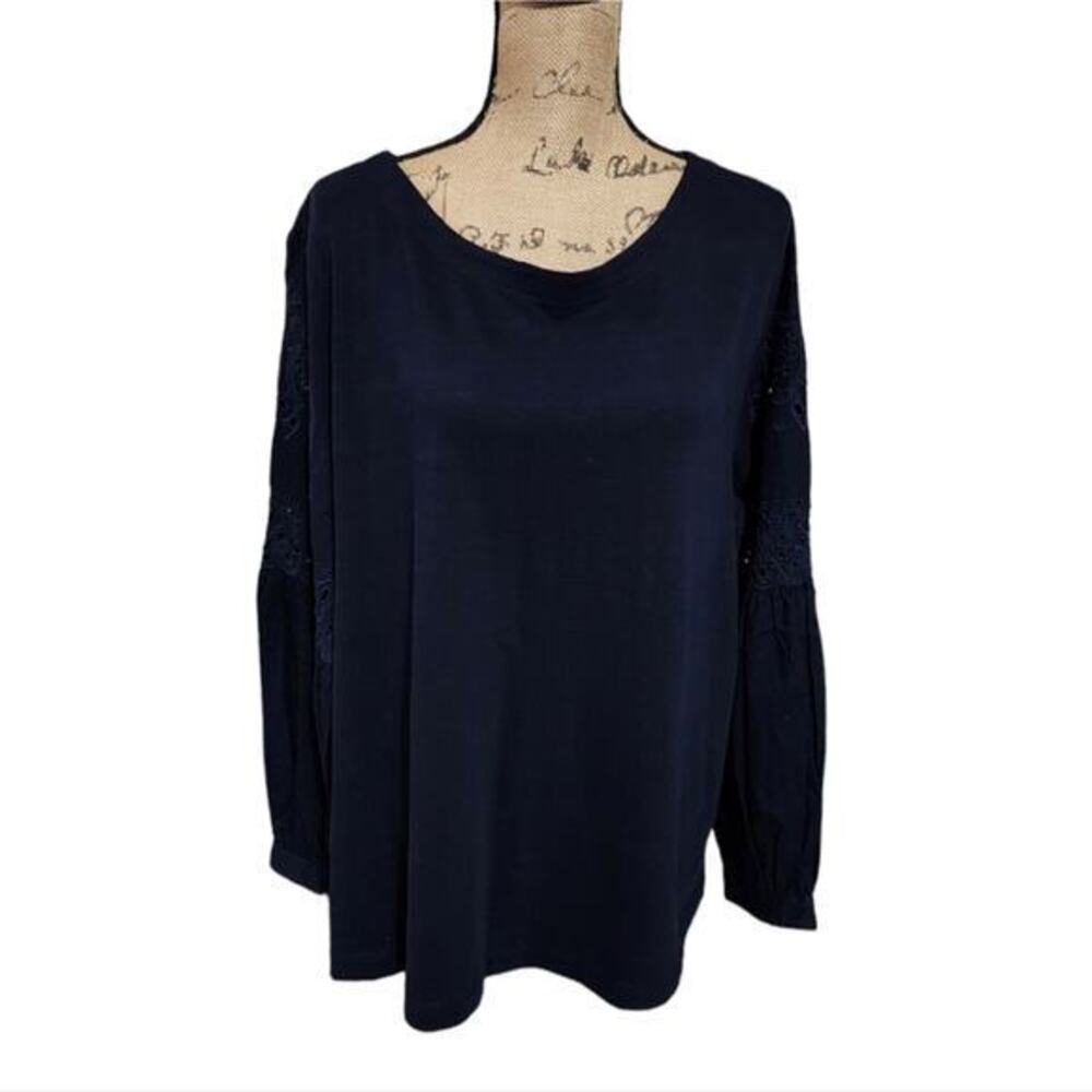 Loft NAVY‎ BLUE Lace Balloon Lantern Sleeve Boho Blouse Size XXL NEW